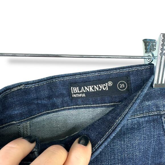 BLANKNYC Faithful Dark Denim Stretchy High Waist Midi Pencil Skirt Size 25 - Picture 3 of 6